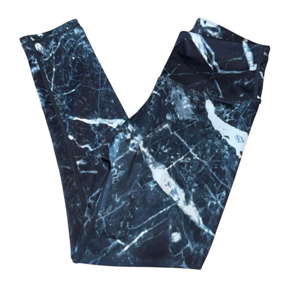 Z By Zella Womens Marble High Waisted Stretch Pull-on Cropped Leggings Navy XS N